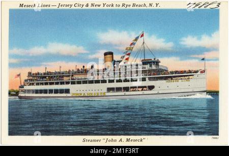Meseck Lines -- Jersey City & New York to Rye Beach, N. Y. Steamer 'John A. Meseck' , Ships, Tichnor Brothers Collection, postcards of the United States Stock Photo