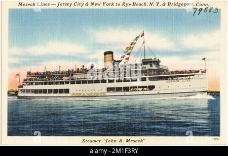 Meseck Lines -- Jersey City & New York to Rye Beach, N. Y. & Bridgeport, Conn. Steamer 'John A. Meseck' , Ships, Tichnor Brothers Collection, postcards of the United States Stock Photo