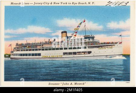 Meseck Lines -- Jersey City & New York to Rye Beach, N. Y. Steamer 'John A. Meseck' , Ships, Tichnor Brothers Collection, postcards of the United States Stock Photo