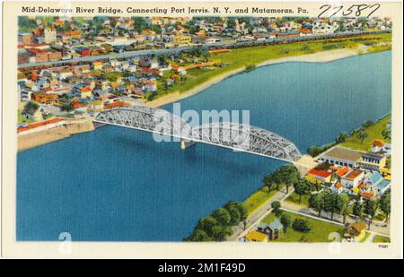 Mid-Delaware River Bridge, connecting Port Jervis, N. Y. and Matamoras, Pa. , Bridges, Rivers, Tichnor Brothers Collection, postcards of the United States Stock Photo