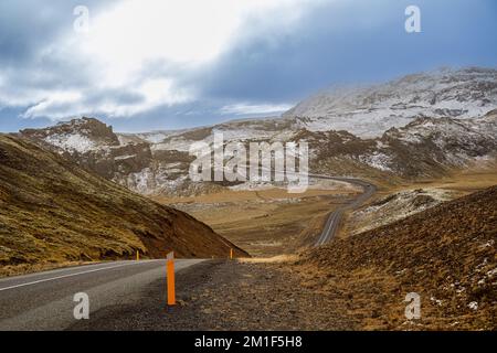 Mountains with the first snow in the east of Iceland Stock Photo