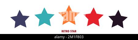 Colorful rating 5 stars in retro style on a white background. Feedback concept for mobile app or website. Quality shape design. Vector illustration Stock Vector
