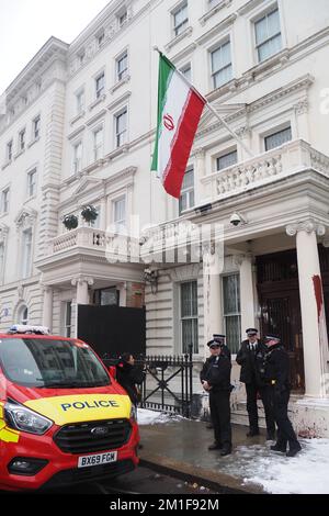 London, UK. 12th Dec, 2022. Iranian citizens demonstrate outside the Iranian Embassy in London against the Iranian dictatorship and its execution of political prisoners. Credit: Brian Minkoff/Alamy Live News Stock Photo