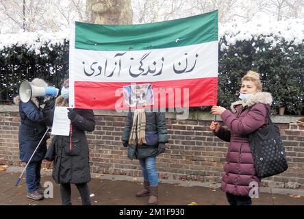 London, UK. 12th Dec, 2022. Iranian citizens demonstrate outside the Iranian Embassy in London against the Iranian dictatorship and its execution of political prisoners. Credit: Brian Minkoff/Alamy Live News Stock Photo