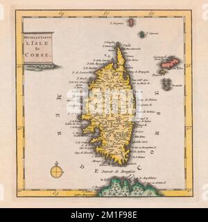 Map of Corsica, France dated 1735.  By an unidentified cartographer. Stock Photo