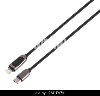 cable with USB plug and Type-C, white background Stock Photo