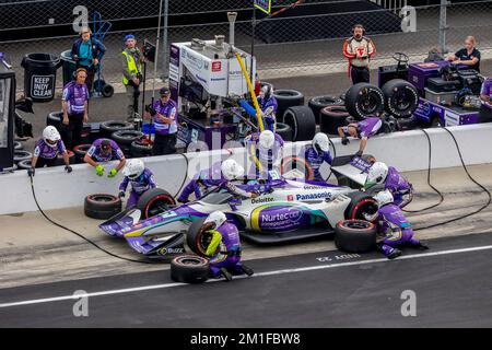 TAKUMA SATO (51) of Tokyo, Japan brings his car in for service during the GMR Grand Prix at Indianapolis Motor Speedway in Indianapolis Indiana. Stock Photo