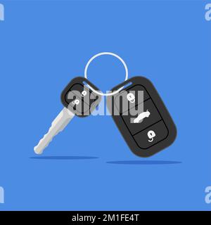 Car key vector fob flat isolated alarm design icon. Car key graphic chain system remote control. Stock Vector