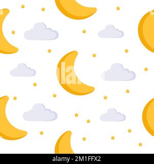 Seamless childish pattern with moons and clouds. Creative kids texture for fabric, wrapping, textile, wallpaper, apparel. Vector illustration. Stock Vector