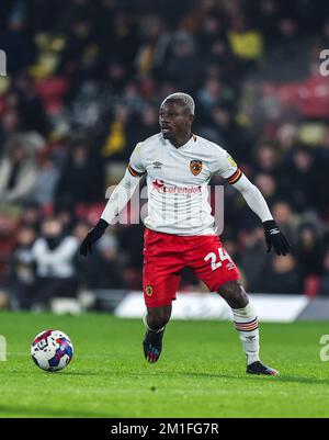 Hull City's Jean Michael Seri in action during the Sky Bet Championship match at Vicarage Road, Watford. Picture date: Sunday December 11, 2022. Stock Photo