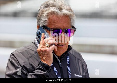Hall of fame driver, Mario Andretti, watches his teams practice for the Indianapolis 500 at Indianapolis Motor Speedway in Indianapolis Indiana. Stock Photo