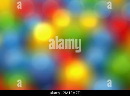 Neon bokeh background with blue, yellow and pink colors. Blur halftone glitter texture. Blurred night lights glow. Stock Photo