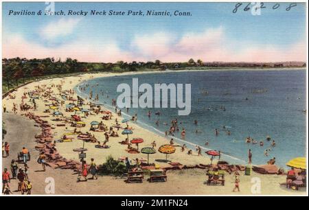 Pavilion & Beach, Rocky Neck State Park, Niantic, Conn. , Beaches, Tichnor Brothers Collection, postcards of the United States Stock Photo