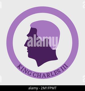 A simple profile portrait of King Charles III. Circle background. Vector illustration. Stock Vector