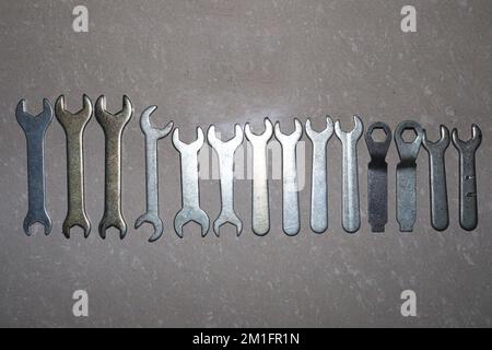 iron made double end spanner Set on shop for sell Stock Photo
