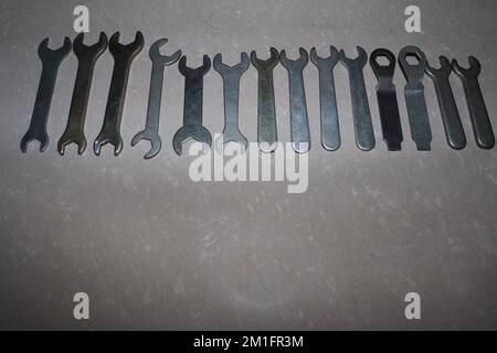 iron made double end spanner Set on shop for sell Stock Photo