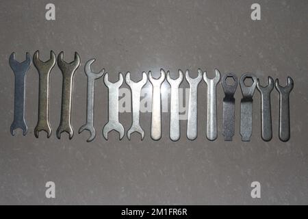 iron made double end spanner Set on shop for sell Stock Photo