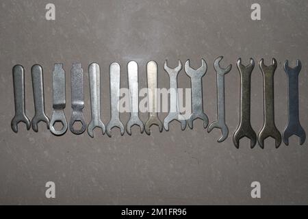 iron made double end spanner Set on shop for sell Stock Photo