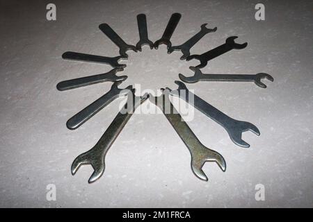 iron made double end spanner Set on shop for sell Stock Photo