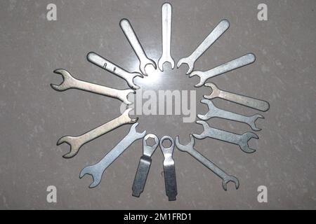 iron made double end spanner Set on shop for sell Stock Photo