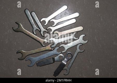 iron made double end spanner Set on shop for sell Stock Photo
