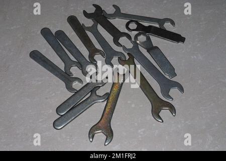 iron made double end spanner Set on shop for sell Stock Photo
