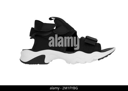 Black and white modern sandal shoes from side Stock Photo