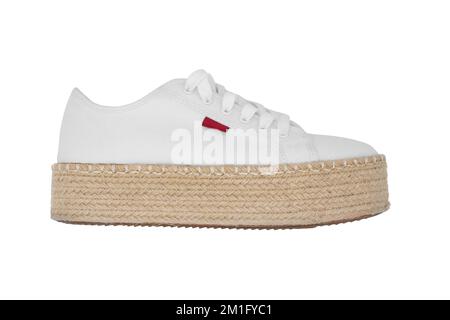 White summer woman shoe on white background, sideview Stock Photo