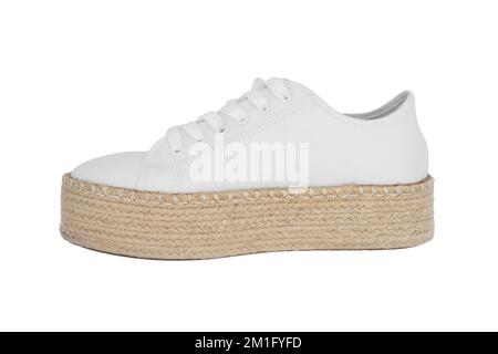 White summer woman shoe on white background, sideview Stock Photo