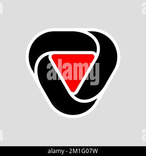 Abstract Infinite Impossible Loop Flat Triangle Logo. Corporate Icon Logotype. Creative Square Infinity Black and Red Concept. Logic Puzzle. Infinite Stock Vector