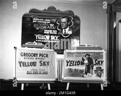 Lobby Display in the Ritz - ABC Cinema in Cleethorpes, Lincolnshire, England in 1949 for GREGORY PECK ANNE BAXTER and RICHARD WIDMARK in YELLOW SKY director WILLIAM A. WELLMAN Twentieth Century Fox Stock Photo