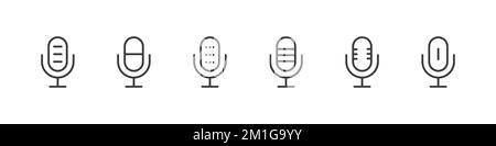 Microphone icons set. Mic signs. Podcast icons. Studio microphone. Linear style. Vector illustration Stock Vector