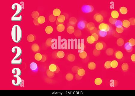 Calendar 2023. New Year's date 2023 on the background of Via Magenta with beautiful bokeh, 3D, isolate, mockup, copy space, vertical text. Stylish tre Stock Photo