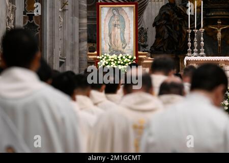 Vatican, Vatican. 12th Dec, 2022. Italy, Rome, Vatican, 2022/12/12 .Pope Francis holds mass for Our Lady of Guadalupe at St. Peter's basilica in The Vatican Photograph by Vatican Mediia/Catholic Press Photos . RESTRICTED TO EDITORIAL USE - NO MARKETING - NO ADVERTISING CAMPAIGNS. Credit: Independent Photo Agency/Alamy Live News Stock Photo