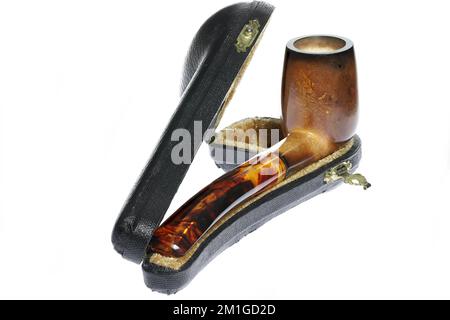 meerschaum pipe in hard case isolated on white background Stock Photo