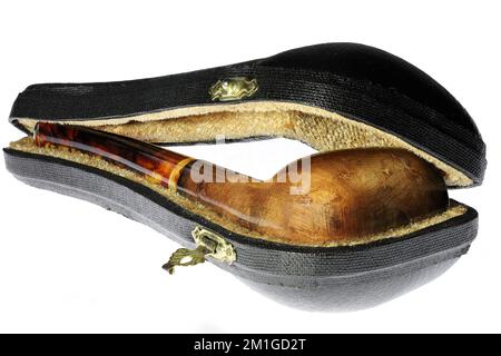 meerschaum pipe in hard case isolated on white background Stock Photo