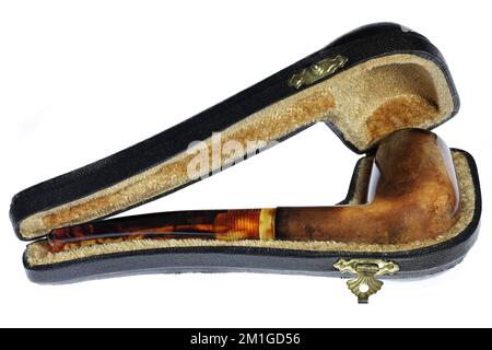 meerschaum pipe in hard case isolated on white background Stock Photo