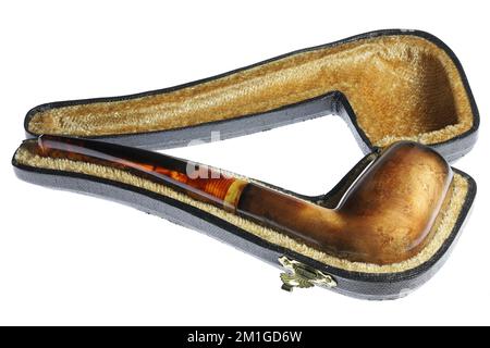 meerschaum pipe in hard case isolated on white background Stock Photo