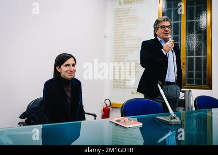 Bologna, ITALY. December 12, 2022. MP Elly Schlein went to the historic Bolognina political club in Bologna (the same club where the dissolution of the Italian Communist Party began in 1989) to re-register for the Partito Democratico in view of the party's primary elections, to be held in 2023, in which she is running for national secretary. Credit: Massimiliano Donati/Alamy Live News Stock Photo