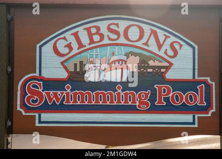 Gibsons Swimming Pool sign in Gibsons, British Columbia, Canada Stock Photo