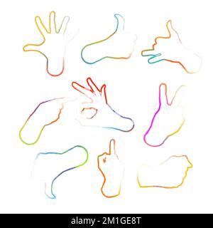 Hand signs are different by colorful line. Vector illustration Stock Vector