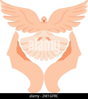 Dove bird carrying olive branch in beak as a peace symbol. Vector logo or icon. No war concept Stock Vector