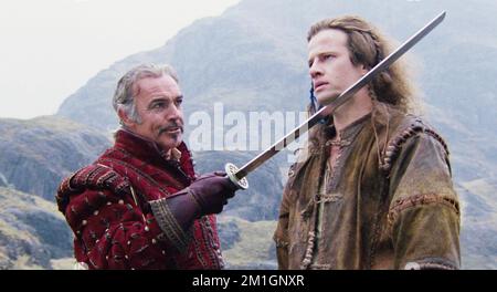 THE HIGHLANDER 1986 Thor EMI Screen Entertainment film with Sean Connery at left and Christopher Lambert Stock Photo