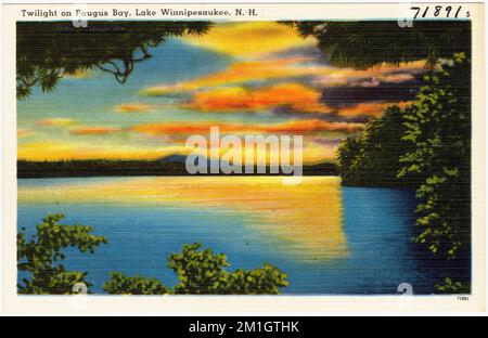 Twilight on Paugus Bay, Lake Winnipesaukee, N.H. , Lakes & ponds, Tichnor Brothers Collection, postcards of the United States Stock Photo