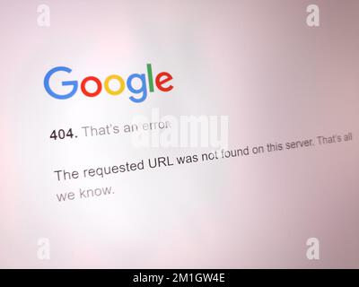 KONSKIE, POLAND - December 12, 2022: Error 404 on Google website displayed on laptop computer screen Stock Photo