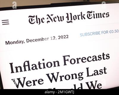 KONSKIE, POLAND - December 12, 2022: The New York Times website displayed on laptop computer screen Stock Photo