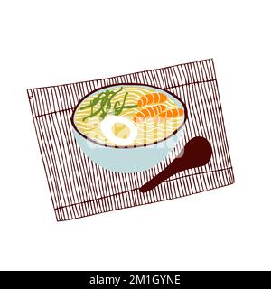 Asian food cuisine soup noodles illustration on white background Stock Vector