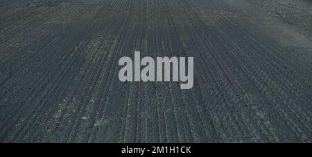 Old asphalt. Budget repair of the road. Broken asphalt in the forest. Stock Photo