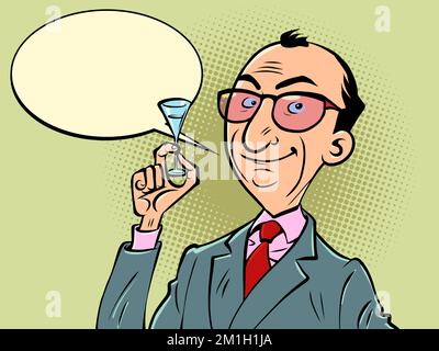 Businessman drinks from a glass. Cake celebration holiday Stock Vector