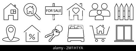 Real estate line icons. Outline icons collection. Vector illustration isolated on white background Stock Vector